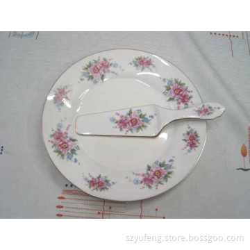 10.5&quot; Porcelain cake Plate &amp; Fork